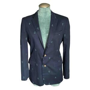 Boys Youth Class Club Sports Blazer Navy Green Embroidered Anchors Cotton Sze 20